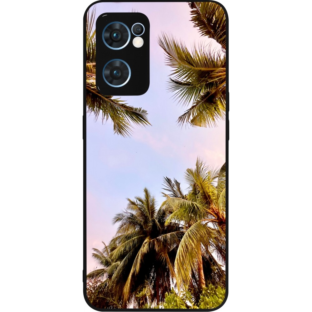 Coque OPPO Reno7 5G - Silicone rigide noir Summer 2023 palm tree vibe