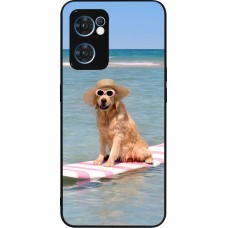 Coque OPPO Reno7 5G - Silicone rigide noir Summer Dog on Paddle