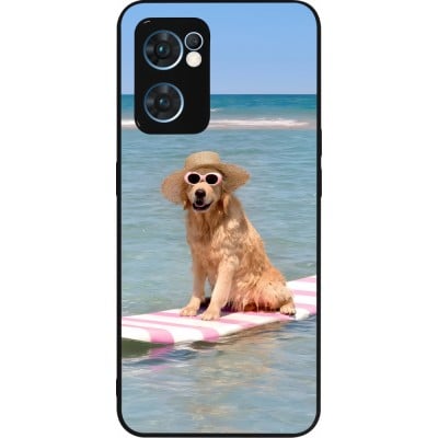 Coque OPPO Reno7 5G - Silicone rigide noir Summer Dog on Paddle