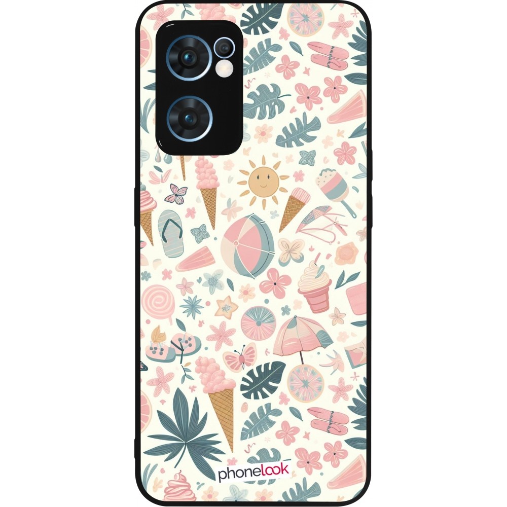 Coque OPPO Reno7 5G - Silicone rigide noir Summer Pink Pattern