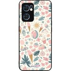 Coque OPPO Reno7 5G - Silicone rigide noir Summer Pink Pattern