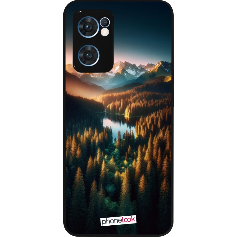 Coque OPPO Reno7 5G - Silicone rigide noir Sunset Forest Lake