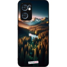 Coque OPPO Reno7 5G - Silicone rigide noir Sunset Forest Lake