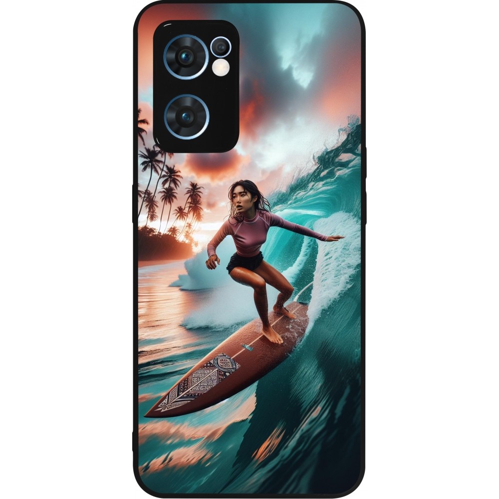 Coque OPPO Reno7 5G - Silicone rigide noir Surfeuse Balinaise