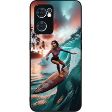 Coque OPPO Reno7 5G - Silicone rigide noir Surfeuse Balinaise