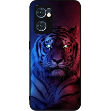 Coque OPPO Reno7 5G - Silicone rigide noir Tiger Blue Red