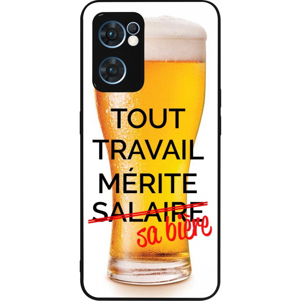 Coque OPPO Reno7 5G - Silicone rigide noir Tout travail mérite sa bière