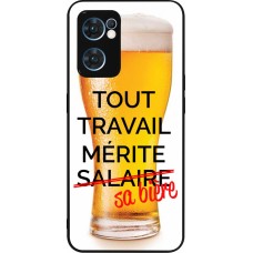 Coque OPPO Reno7 5G - Silicone rigide noir Tout travail mérite sa bière