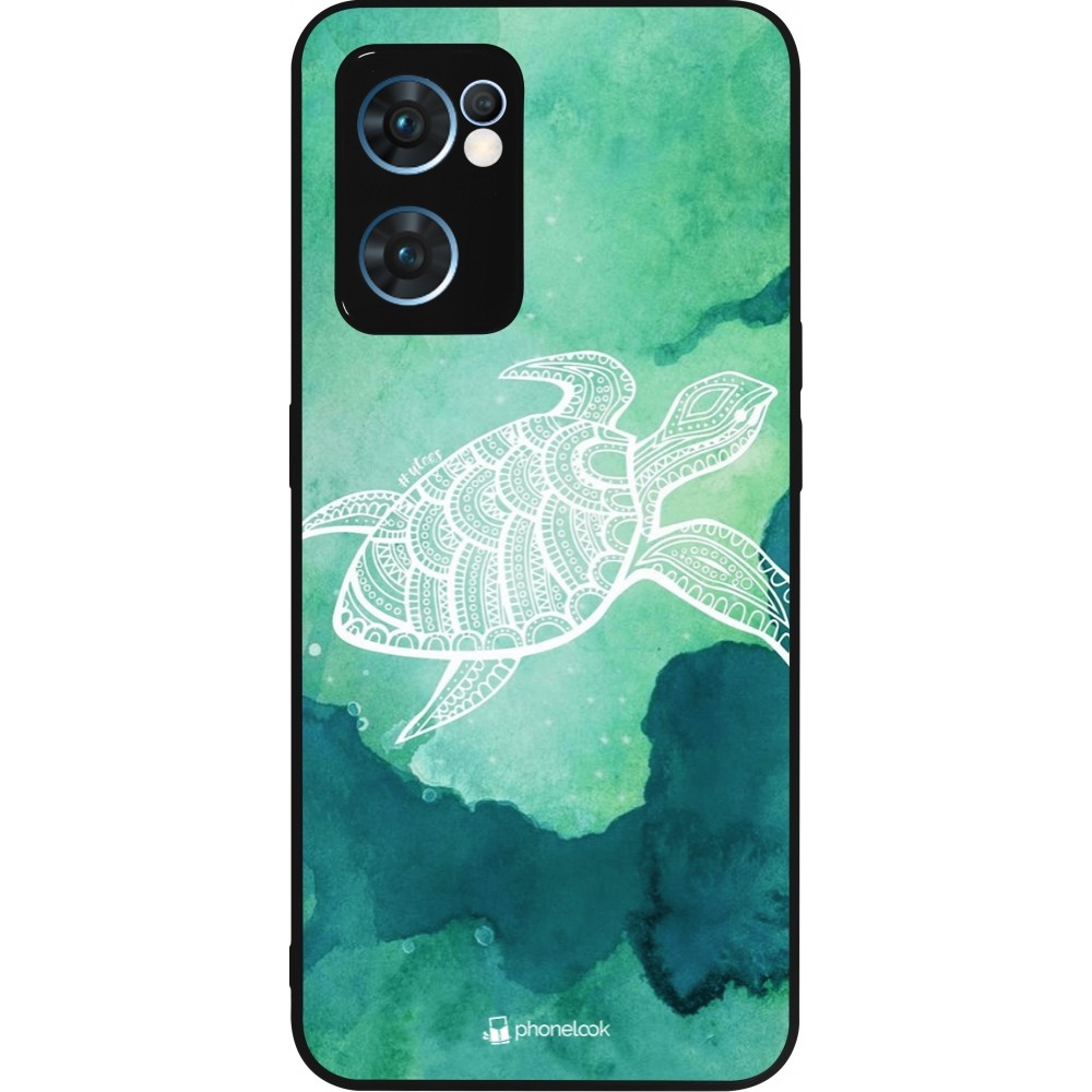 Coque OPPO Reno7 5G - Silicone rigide noir Turtle Aztec Watercolor