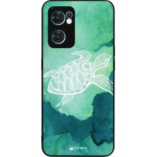 Coque OPPO Reno7 5G - Silicone rigide noir Turtle Aztec Watercolor