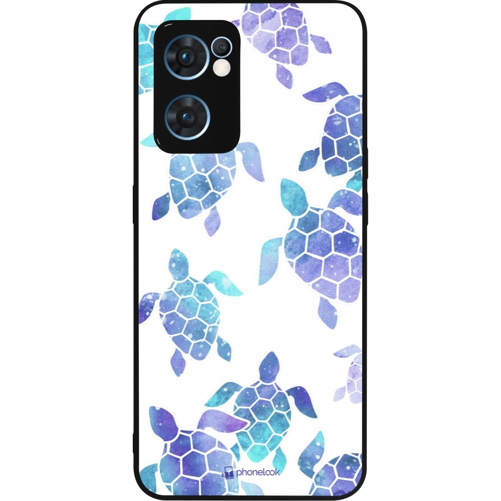 Coque OPPO Reno7 5G - Silicone rigide noir Turtles pattern watercolor