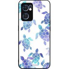 Coque OPPO Reno7 5G - Silicone rigide noir Turtles pattern watercolor