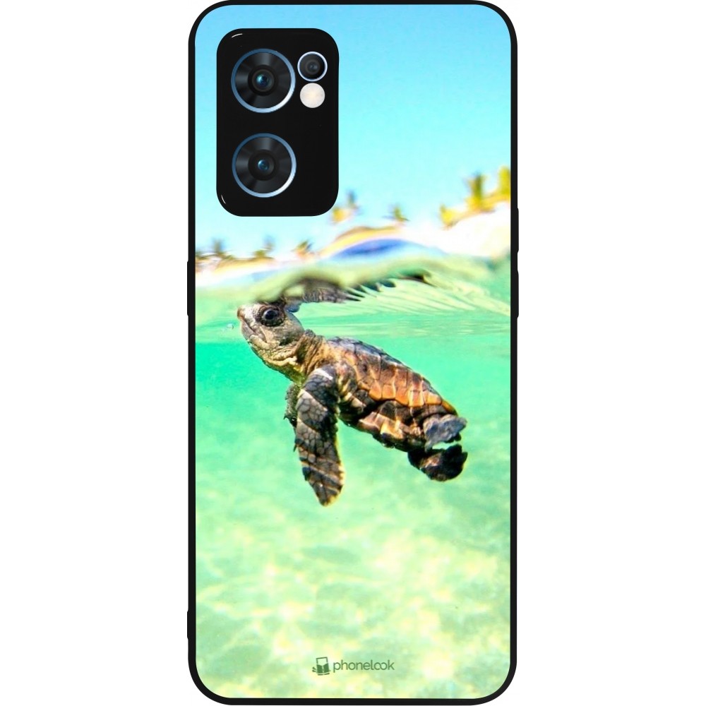 Coque OPPO Reno7 5G - Silicone rigide noir Turtle Underwater