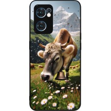 Coque OPPO Reno7 5G - Silicone rigide noir Vache montagne Valais