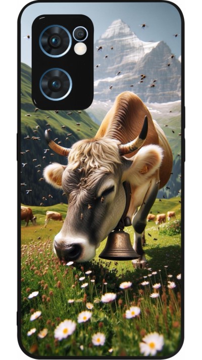 Coque OPPO Reno7 5G - Silicone rigide noir Vache montagne Valais