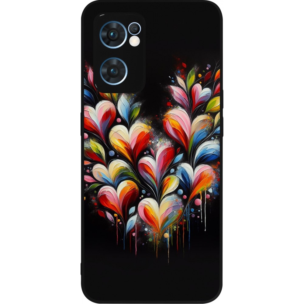 Coque OPPO Reno7 5G - Silicone rigide noir Valentine 2024 Coeur Noir Abstrait