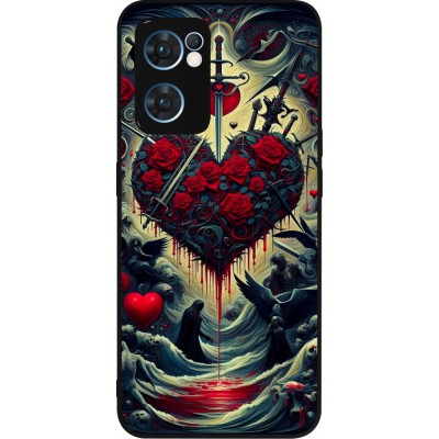 Coque OPPO Reno7 5G - Silicone rigide noir Dark Love Coeur Sang