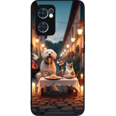 Coque OPPO Reno7 5G - Silicone rigide noir Valentine 2024 Dog & Cat Candlelight