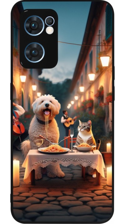 OPPO Reno7 5G Case Hülle - Silikon schwarz Valentin 2024 Hund & Katze Kerzenlicht