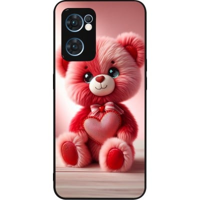 Coque OPPO Reno7 5G - Silicone rigide noir Valentine 2024 Ourson rose