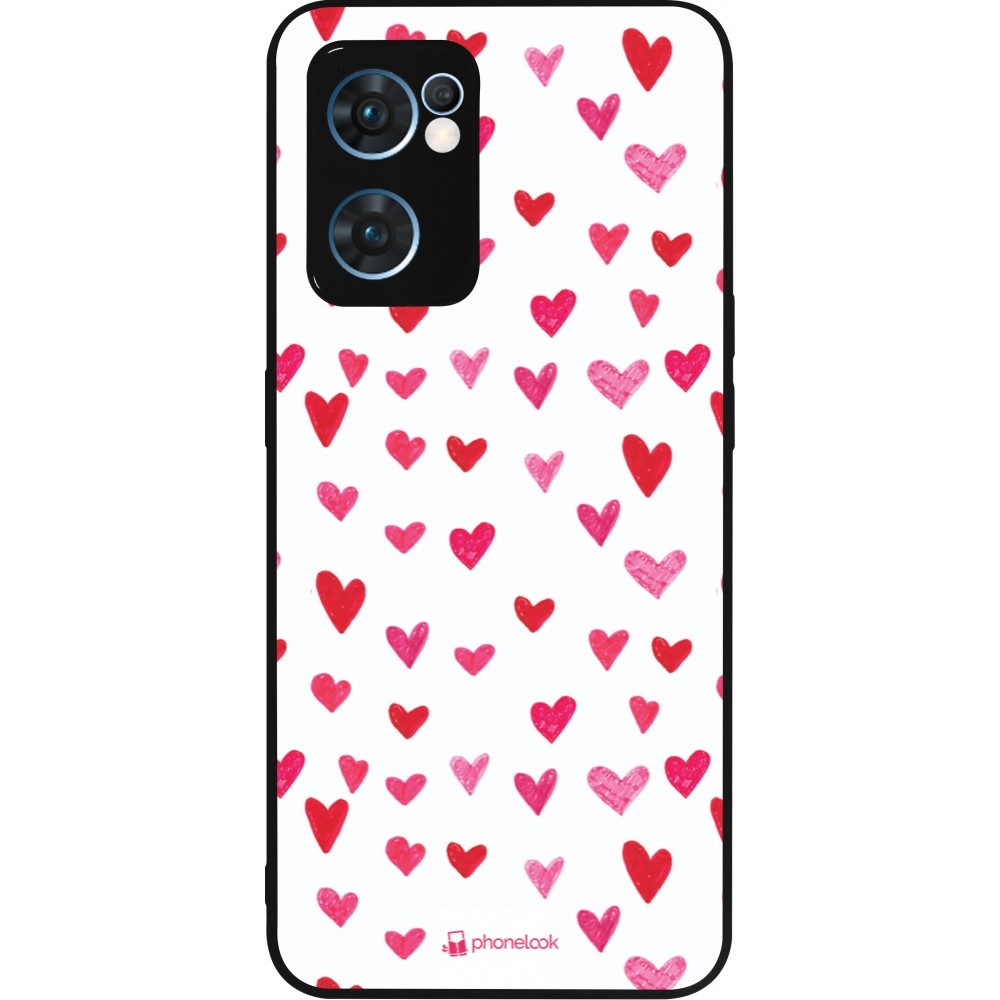 Coque OPPO Reno7 5G - Silicone rigide noir Valentine 2022 Many pink hearts