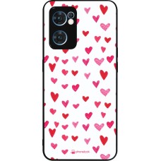 Coque OPPO Reno7 5G - Silicone rigide noir Valentine 2022 Many pink hearts