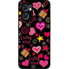 Coque OPPO Reno7 5G - Silicone rigide noir Valentine 2023 love symbols