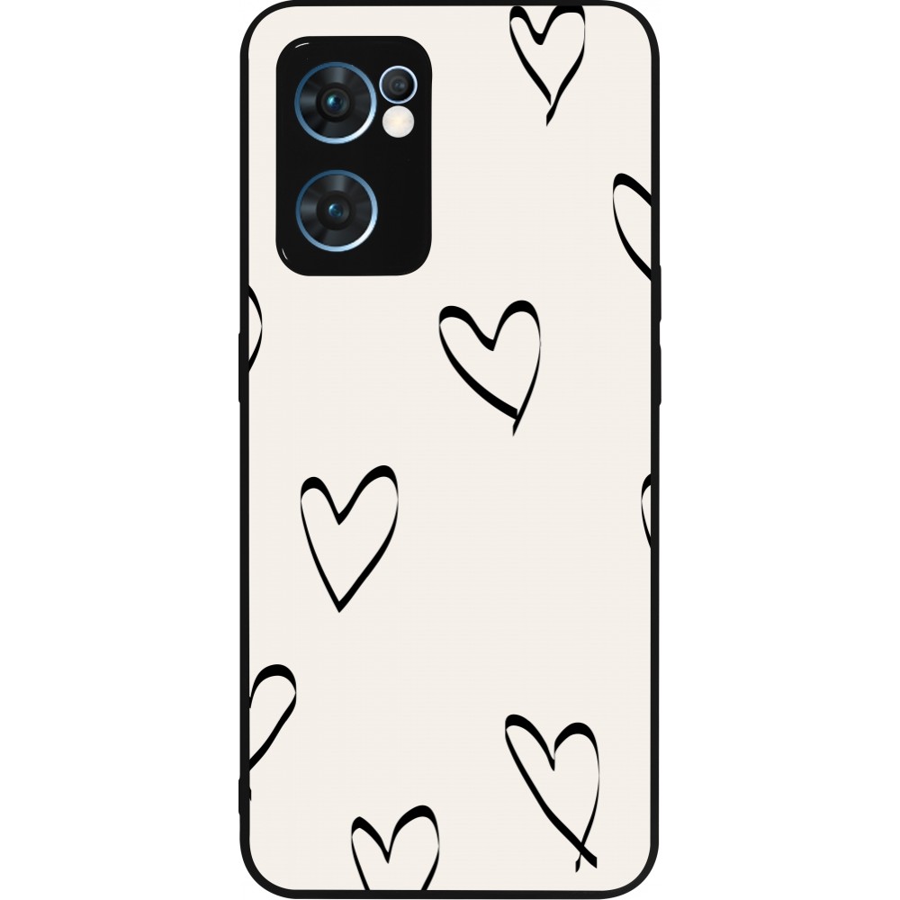 Coque OPPO Reno7 5G - Silicone rigide noir Valentine 2023 minimalist hearts