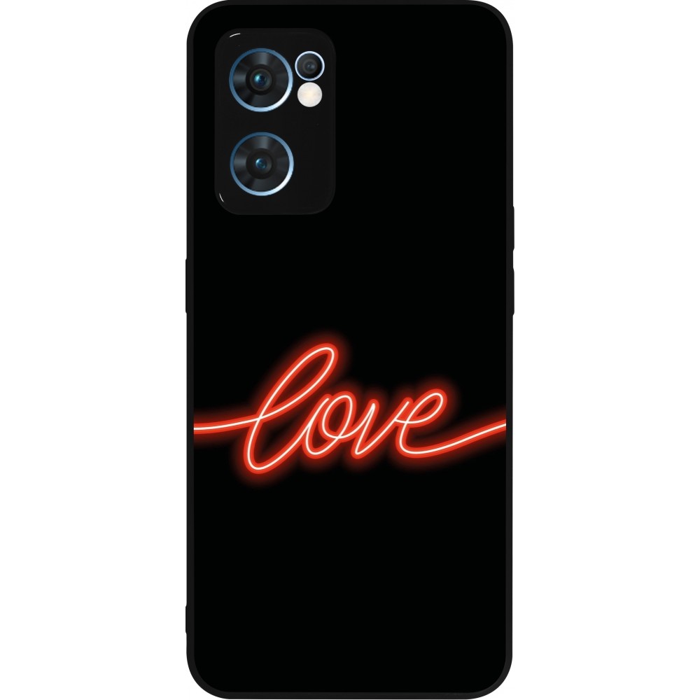 Coque OPPO Reno7 5G - Silicone rigide noir Valentine 2023 neon love