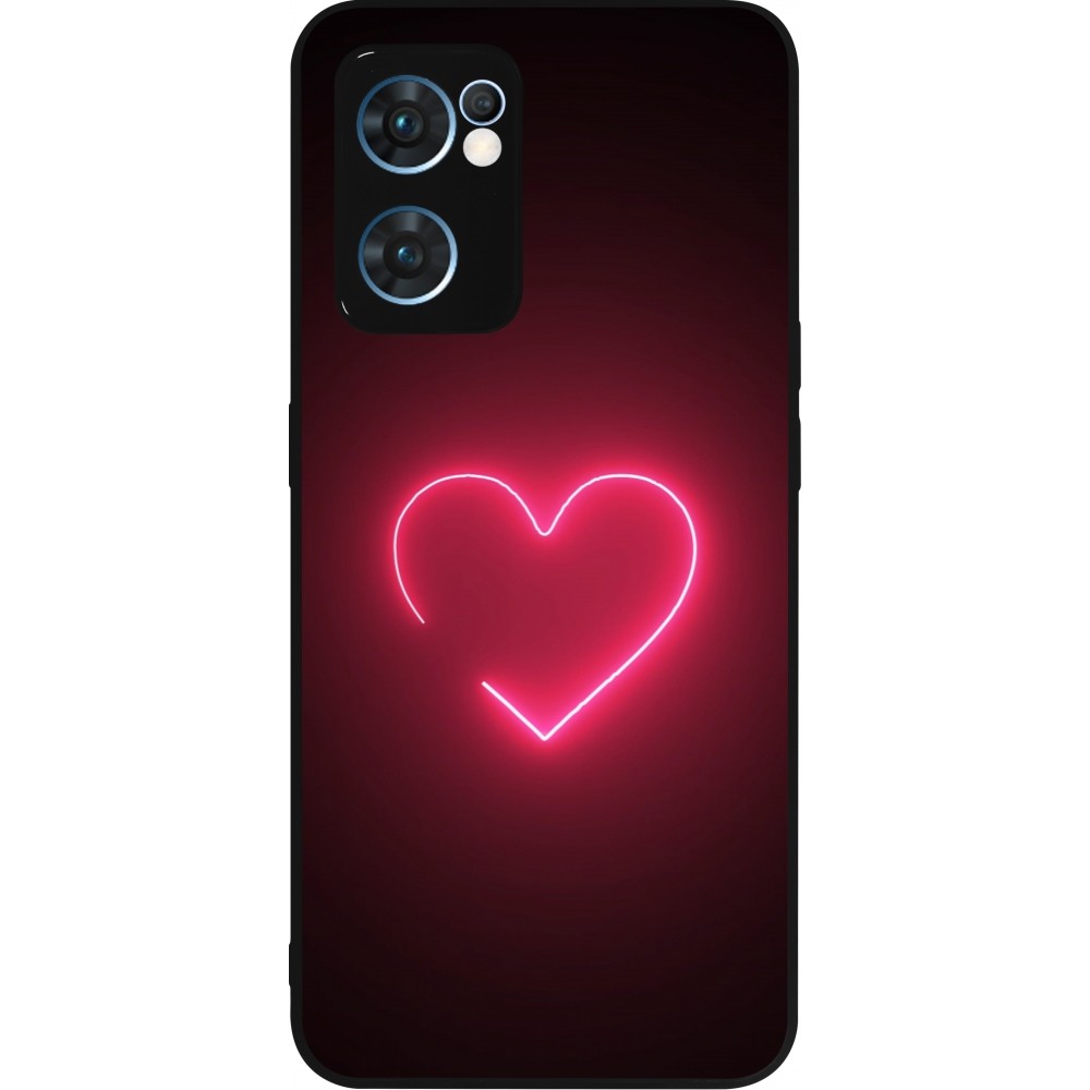 Coque OPPO Reno7 5G - Silicone rigide noir Valentine 2023 single neon heart