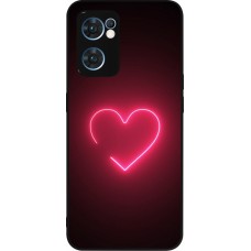 Coque OPPO Reno7 5G - Silicone rigide noir Valentine 2023 single neon heart