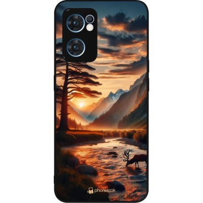 Coque OPPO Reno7 5G - Silicone rigide noir Valley Sunset Deer Tree