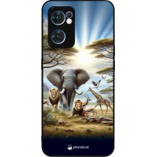 Coque OPPO Reno7 5G - Silicone rigide noir Vie sauvage africaine