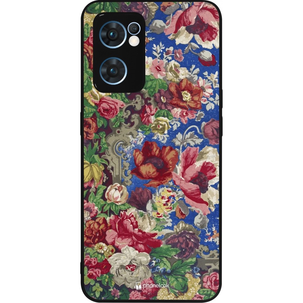 Coque OPPO Reno7 5G - Silicone rigide noir Vintage Art Flowers