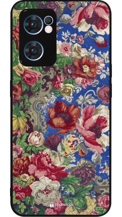 OPPO Reno7 5G Case Hülle - Silikon schwarz Vintage Art Flowers