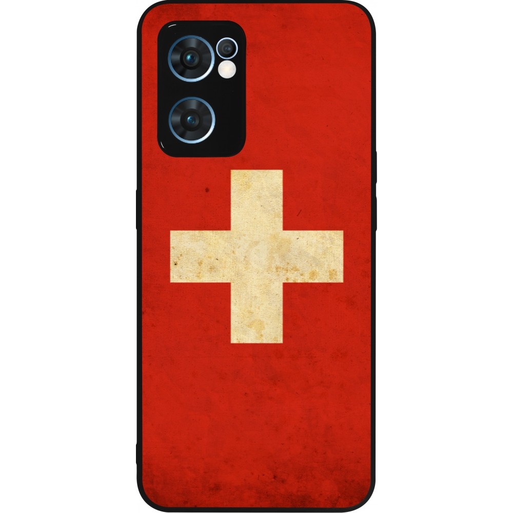 Coque OPPO Reno7 5G - Silicone rigide noir Vintage Flag SWISS