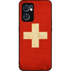 Coque OPPO Reno7 5G - Silicone rigide noir Vintage Flag SWISS