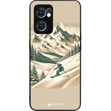 Coque OPPO Reno7 5G - Silicone rigide noir Vintage Ski Mountain