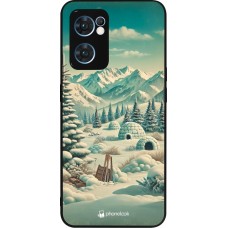 Coque OPPO Reno7 5G - Silicone rigide noir Vintage Snowy Mountain Igloo