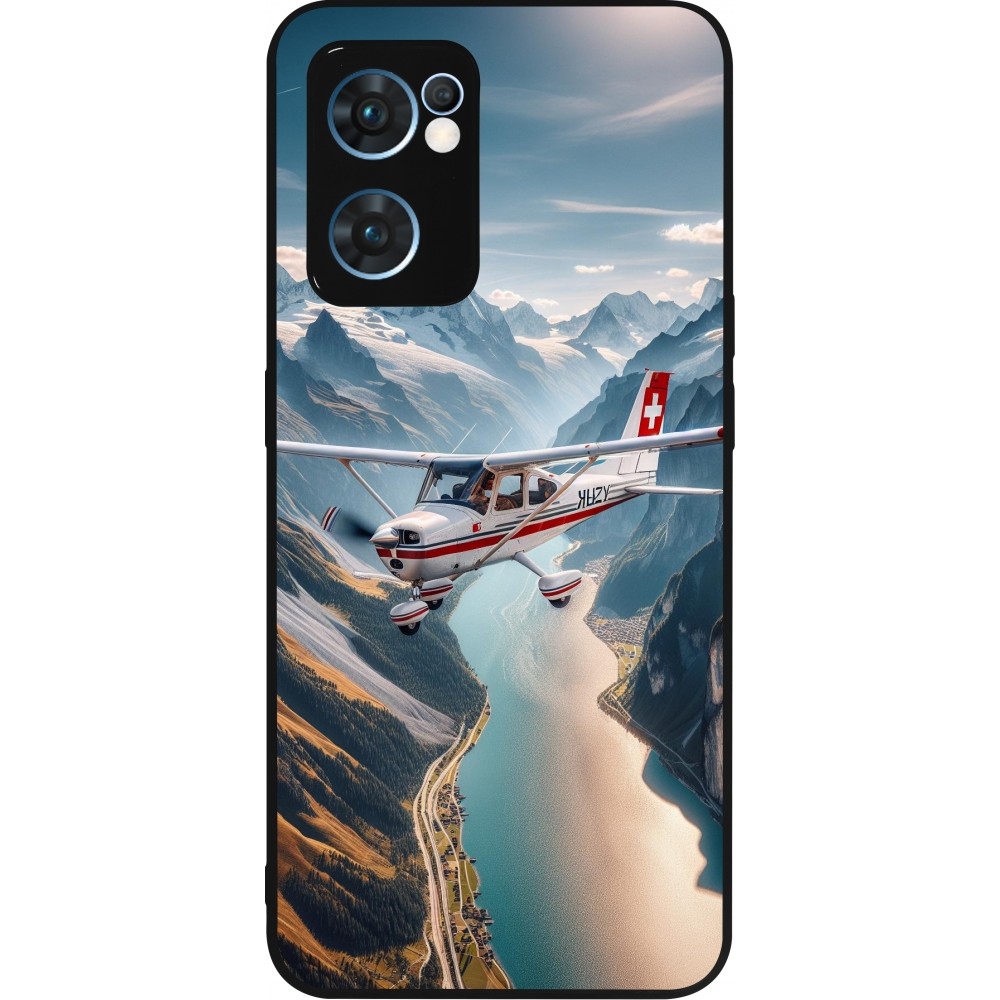 Coque OPPO Reno7 5G - Silicone rigide noir Vol Alpin Suisse