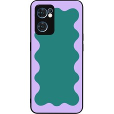 Coque OPPO Reno7 5G - Silicone rigide noir Wavy Rectangle Green Purple