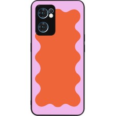 Coque OPPO Reno7 5G - Silicone rigide noir Wavy Rectangle Orange Pink