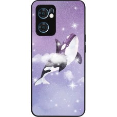 Coque OPPO Reno7 5G - Silicone rigide noir Whale in sparking stars