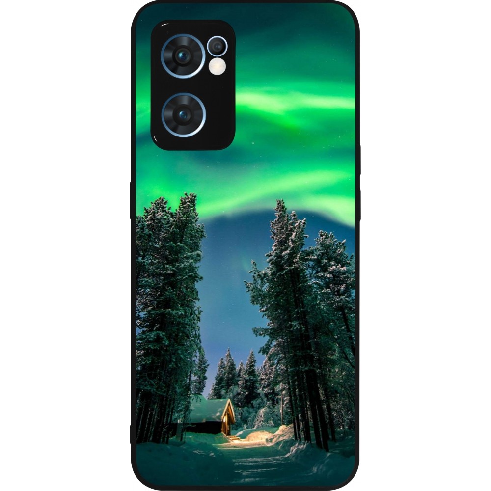 Coque OPPO Reno7 5G - Silicone rigide noir Winter 22 Northern Lights