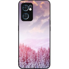 Coque OPPO Reno7 5G - Silicone rigide noir Winter 22 Pink Forest