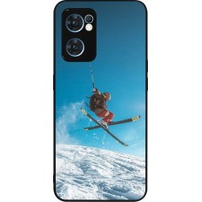 Coque OPPO Reno7 5G - Silicone rigide noir Winter 22 Ski Jump