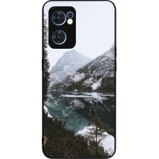 Coque OPPO Reno7 5G - Silicone rigide noir Winter 22 snowy mountain and lake