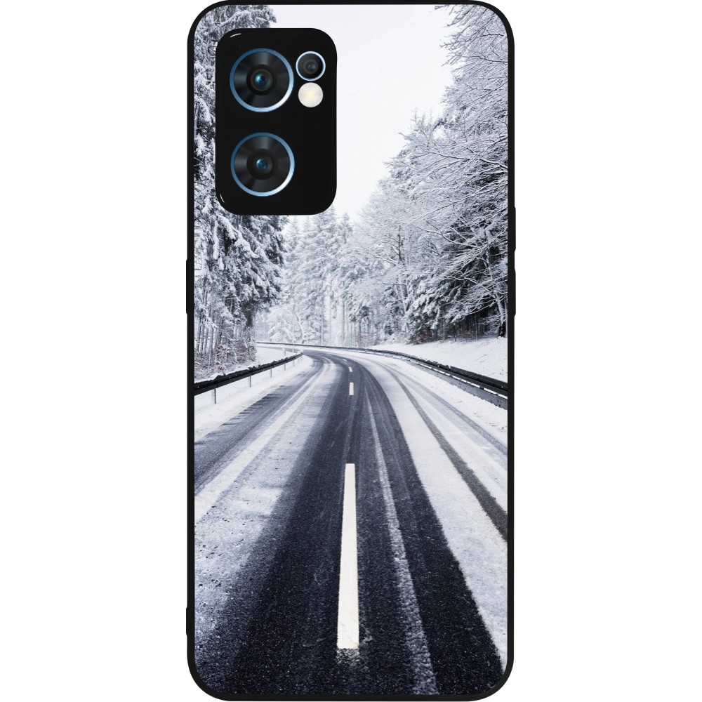 Coque OPPO Reno7 5G - Silicone rigide noir Winter 22 Snowy Road