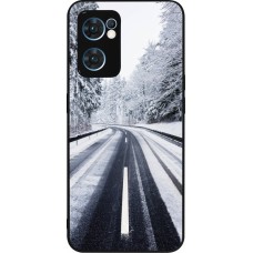 Coque OPPO Reno7 5G - Silicone rigide noir Winter 22 Snowy Road