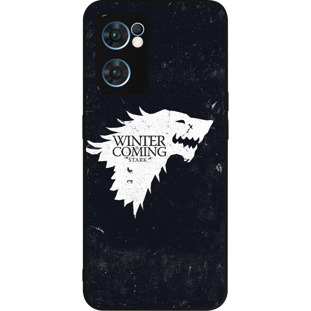 Coque OPPO Reno7 5G - Silicone rigide noir Winter is coming Stark